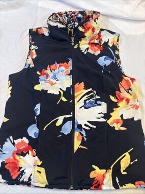 CJ Banks Floral Puffer Vest Full Zip Reversible Collared Women M?
